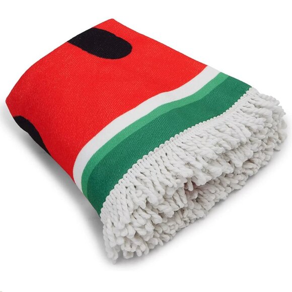 Watermelon Round Beach‎ Towel with Fringe - 59" Diameter, Fun Summer Decor - Picture 6 of 8